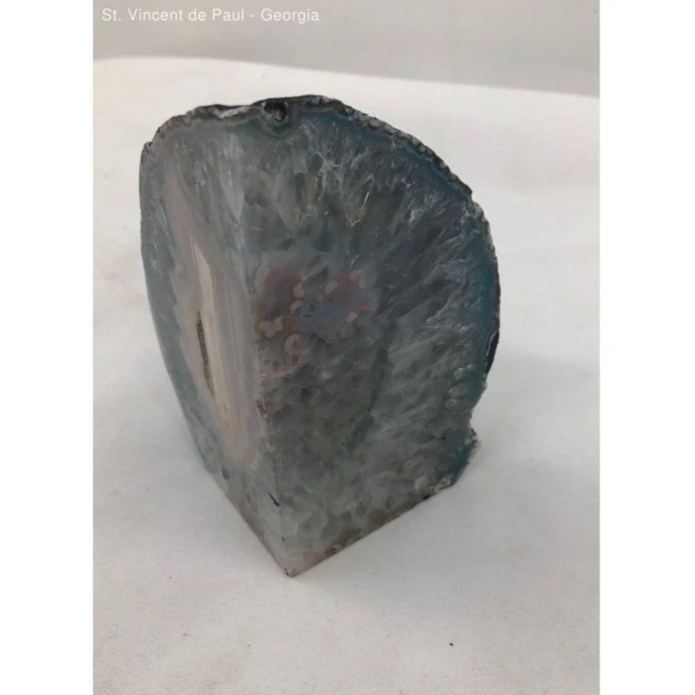Blue Crystal Agate Geode Cut Polished Brazilian Stone Home Decor Bookend Weight